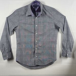Tommy Hilfiger Gray Plaid Dress Shirt with Purple Trim Sz M